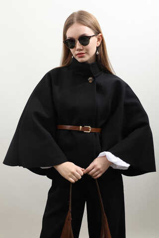 Kemerli Kısa Panço Siyah - 1