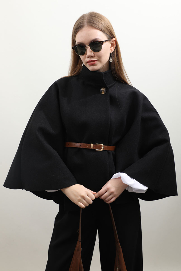 Kemerli Kısa Panço Siyah - 1