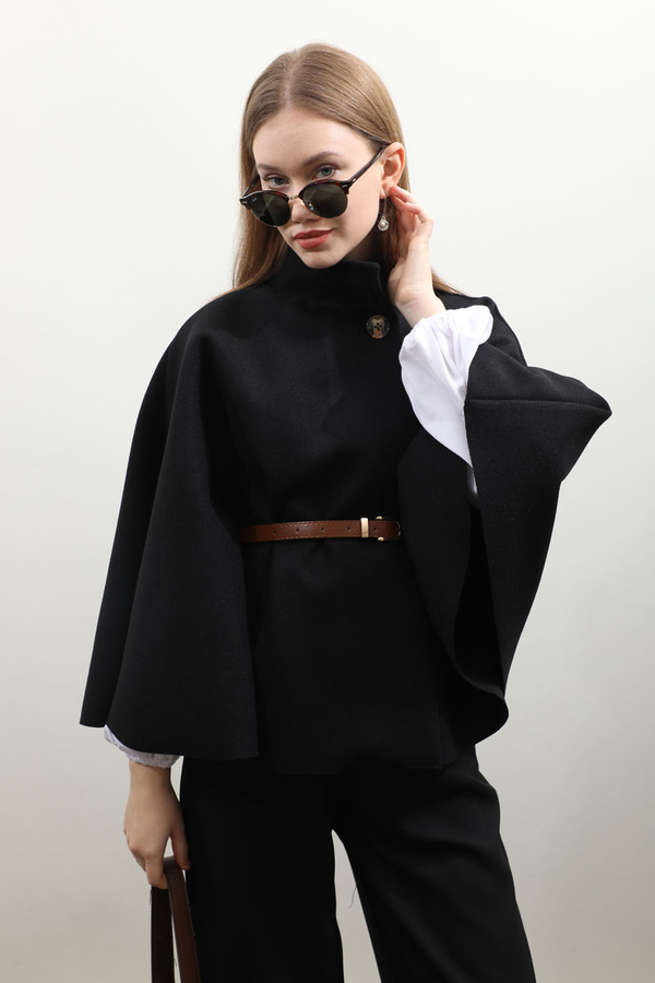 Kemerli Kısa Panço Siyah - 5