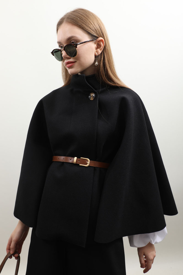 Kemerli Kısa Panço Siyah - 6