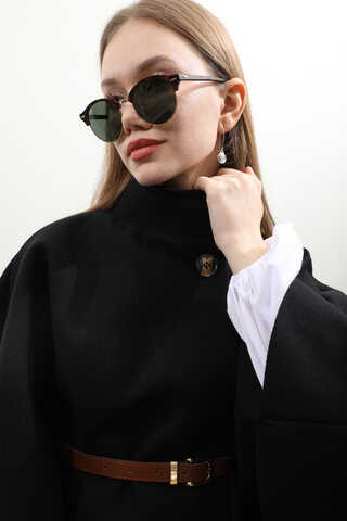 Kemerli Kısa Panço Siyah - 7