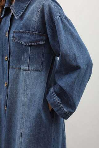 Kemerli Kot Elbise Açık Mavi - 6