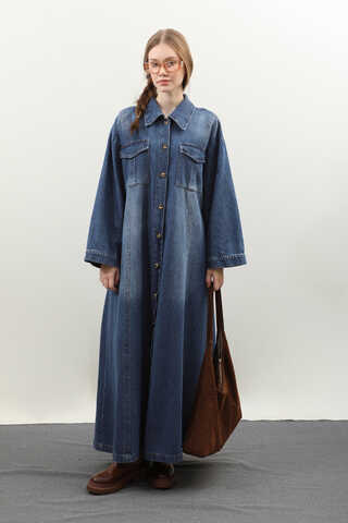 Kemerli Kot Elbise Açık Mavi - 2