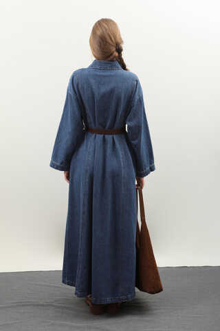 Kemerli Kot Elbise Açık Mavi - 13