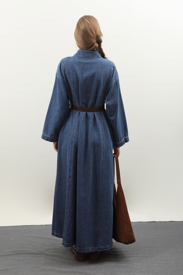 Kemerli Kot Elbise Açık Mavi - 13