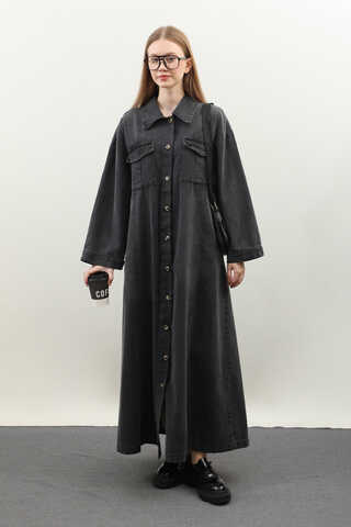 Kemerli Kot Elbise Antrasit - 2