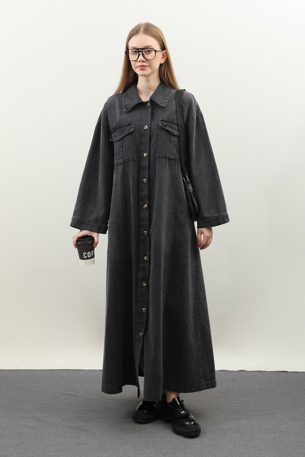 Kemerli Kot Elbise Antrasit - 2