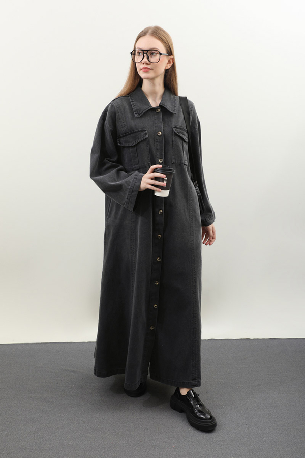 Kemerli Kot Elbise Antrasit - 3