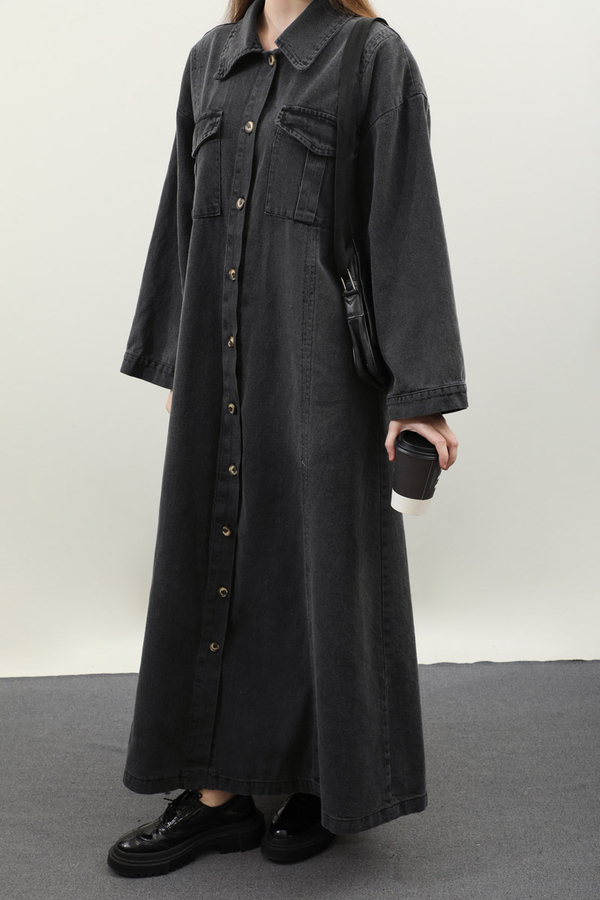 Kemerli Kot Elbise Antrasit - 4