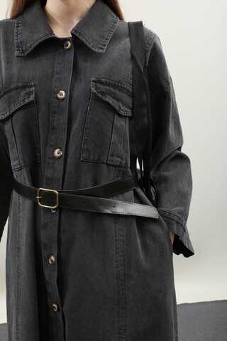 Kemerli Kot Elbise Antrasit - 10