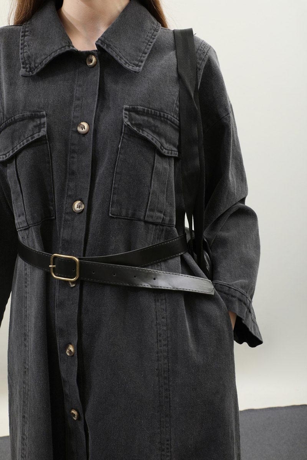 Kemerli Kot Elbise Antrasit - 10