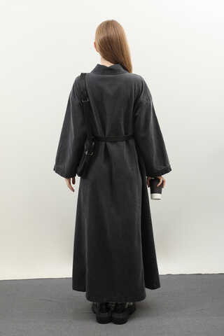 Kemerli Kot Elbise Antrasit - 11