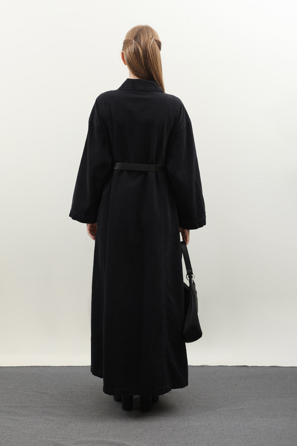 Kemerli Kot Elbise Siyah - 10