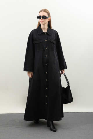 Kemerli Kot Elbise Siyah - 2