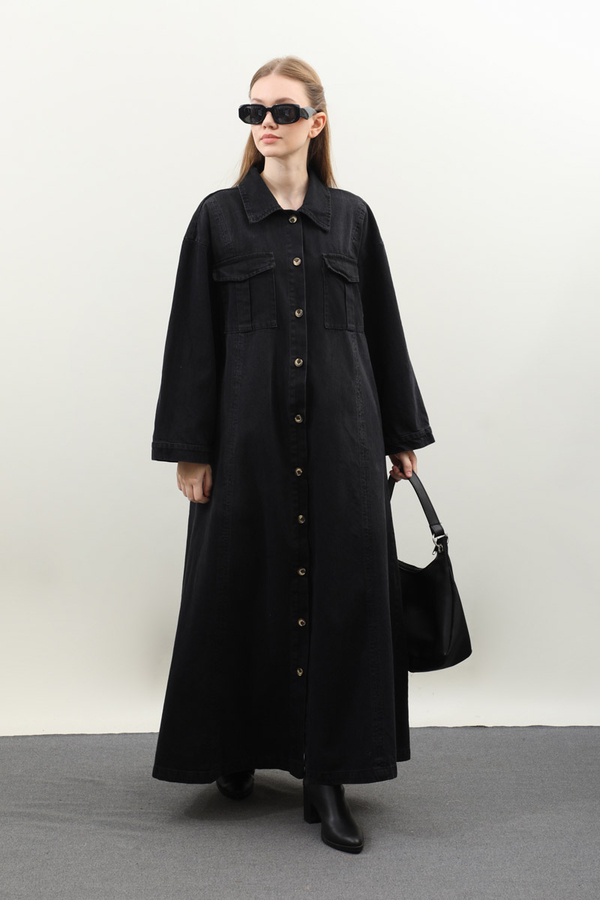 Kemerli Kot Elbise Siyah - 2