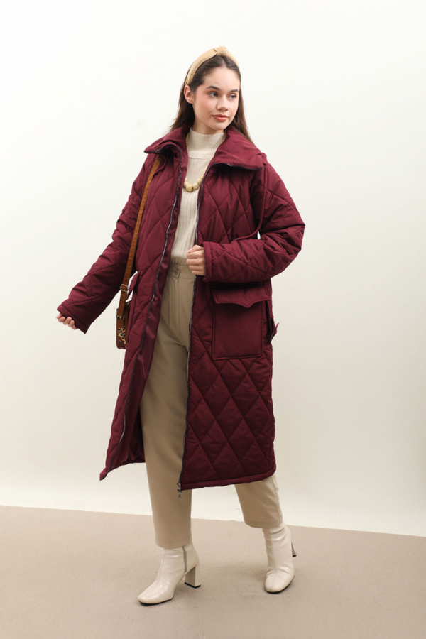 Kemerli Şişme Mont Bordo - 2