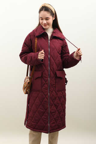 Kemerli Şişme Mont Bordo - 3