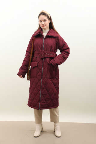 Kemerli Şişme Mont Bordo - 4