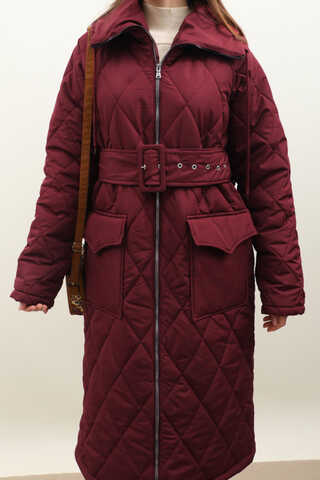 Kemerli Şişme Mont Bordo - 5