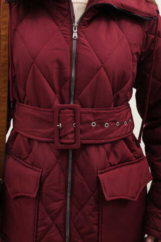 Kemerli Şişme Mont Bordo - 7
