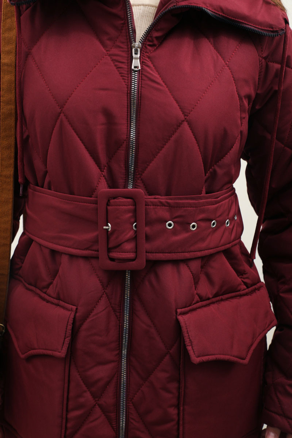 Kemerli Şişme Mont Bordo - 7