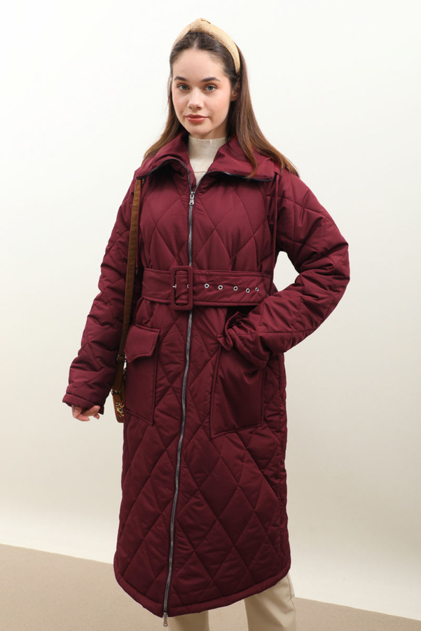 Kemerli Şişme Mont Bordo - 9