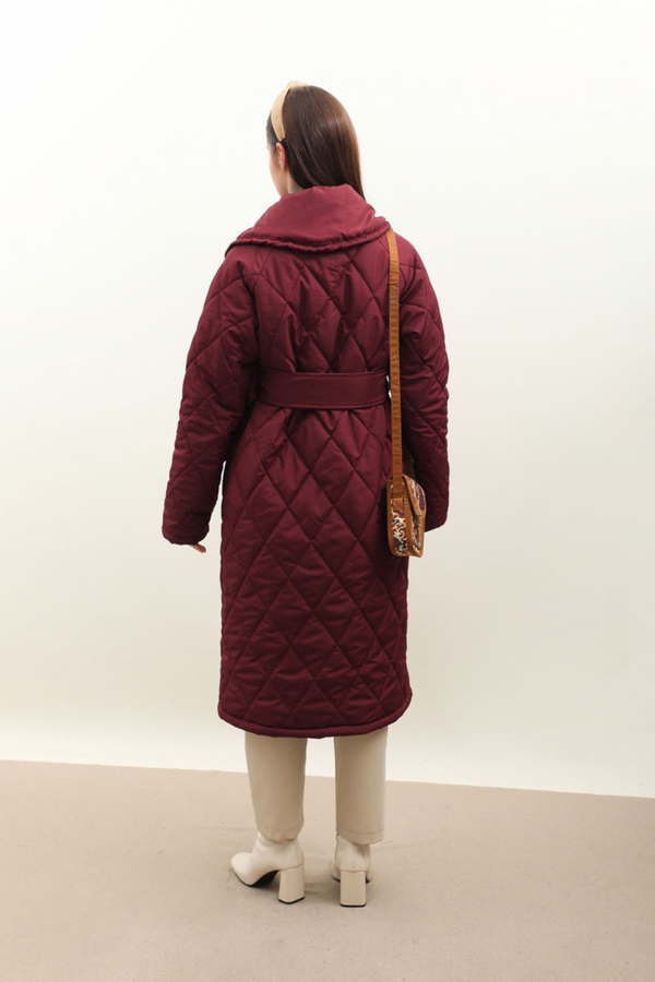 Kemerli Şişme Mont Bordo - 10