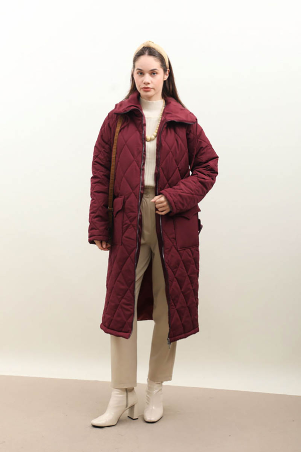 Kemerli Şişme Mont Bordo - 1