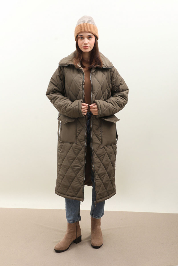 Kemerli Şişme Mont Haki - 3