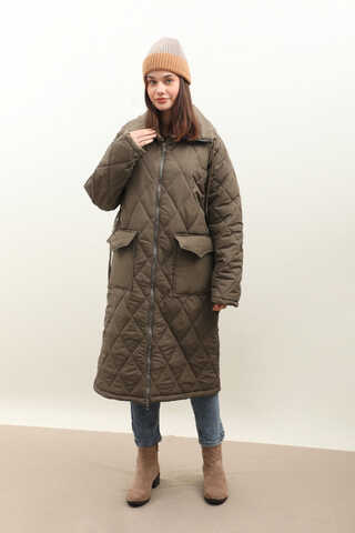 Kemerli Şişme Mont Haki - 4