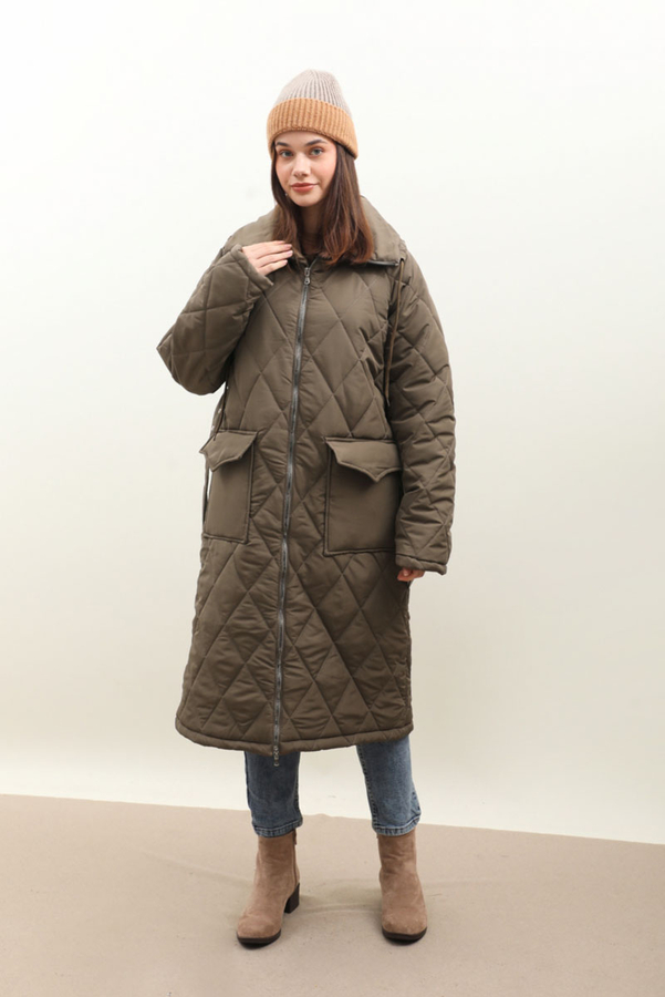 Kemerli Şişme Mont Haki - 4