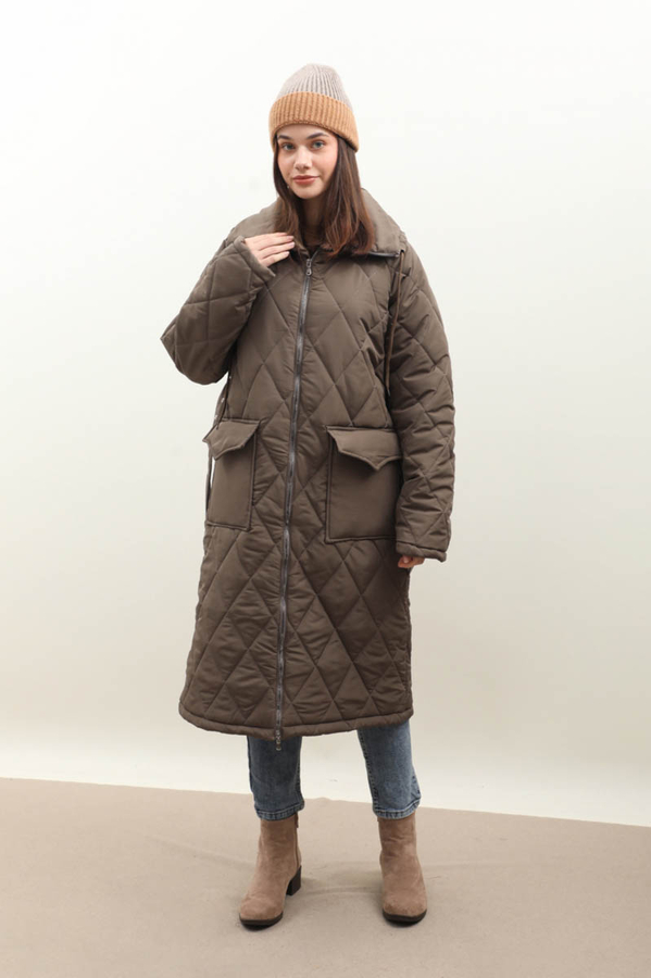 Kemerli Şişme Mont Koyu Vizon - 3