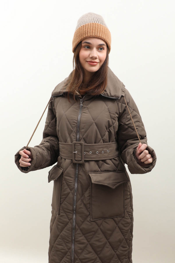 Kemerli Şişme Mont Koyu Vizon - 1