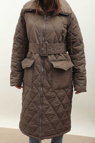 Kemerli Şişme Mont Koyu Vizon - 5