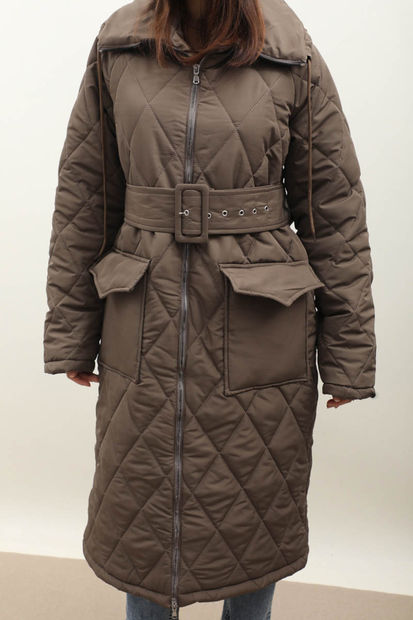 Kemerli Şişme Mont Koyu Vizon - 5