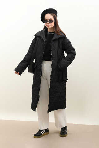 Kemerli Şişme Mont Siyah - 2