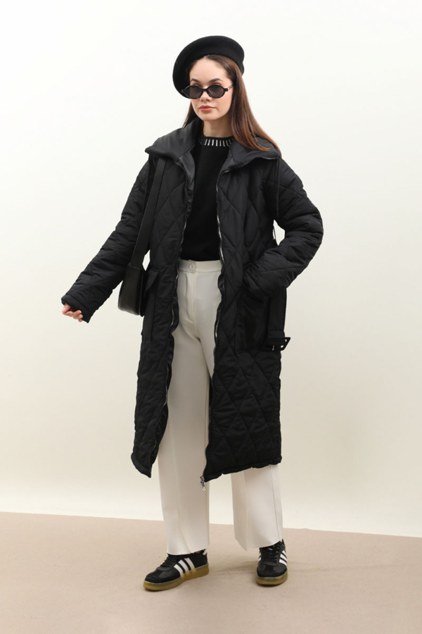 Kemerli Şişme Mont Siyah - 2