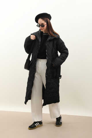 Kemerli Şişme Mont Siyah - 3