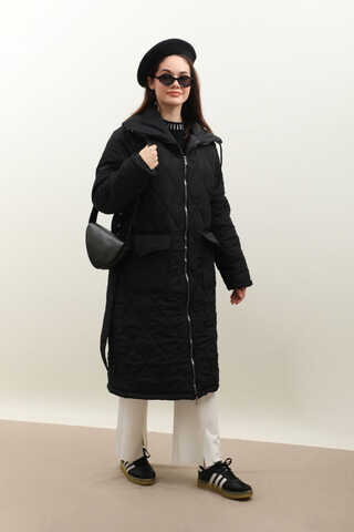 Kemerli Şişme Mont Siyah - 4