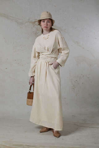 Bağlamalı Müslin Etek Takım Camel - 1