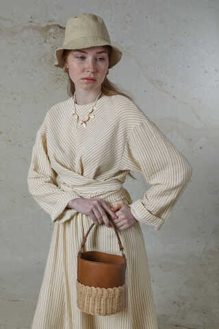 Bağlamalı Müslin Etek Takım Camel - 3