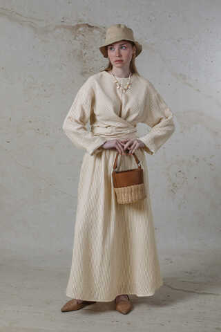 Bağlamalı Müslin Etek Takım Camel - 4