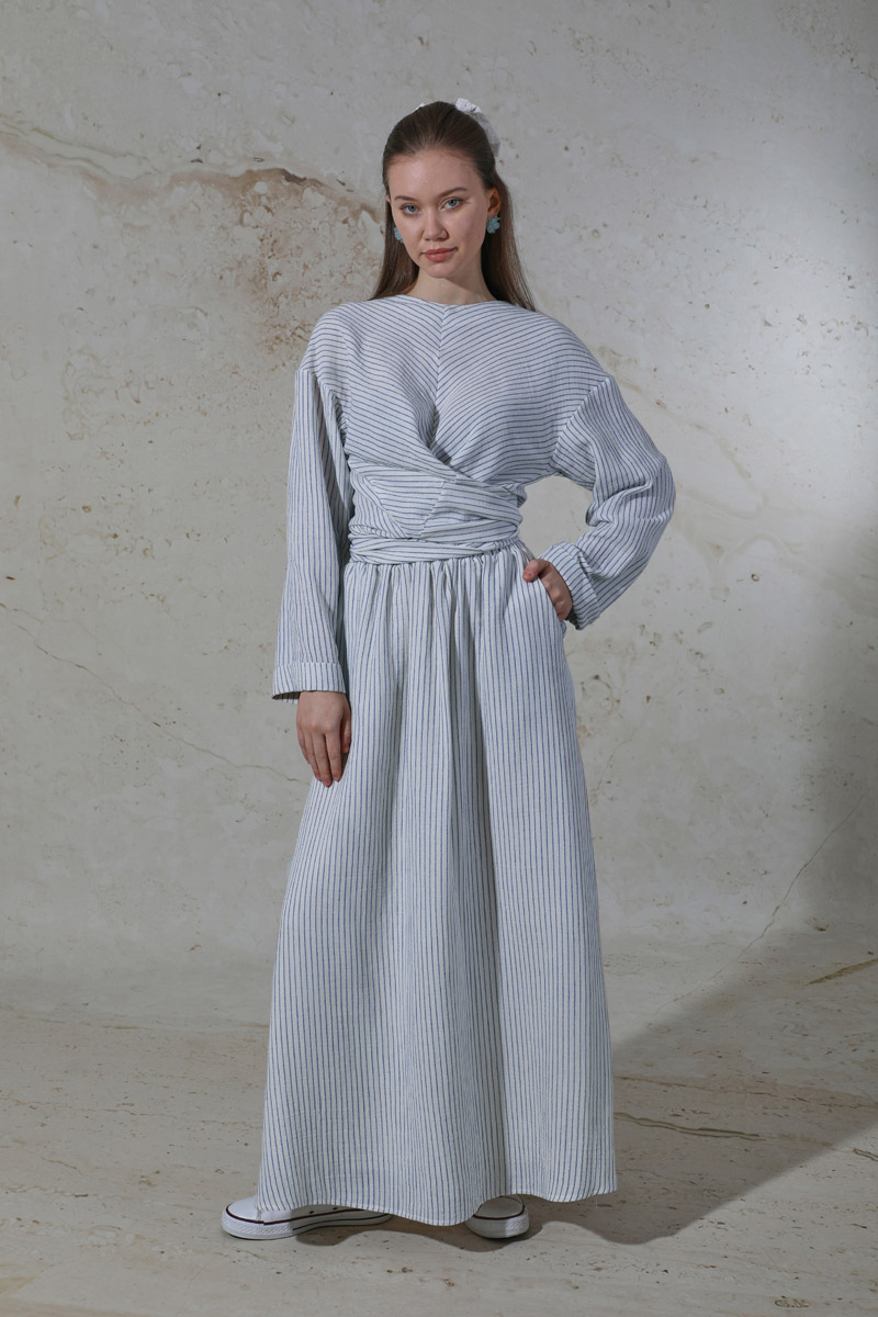 Bağlamalı Müslin Etek Takım Mavi