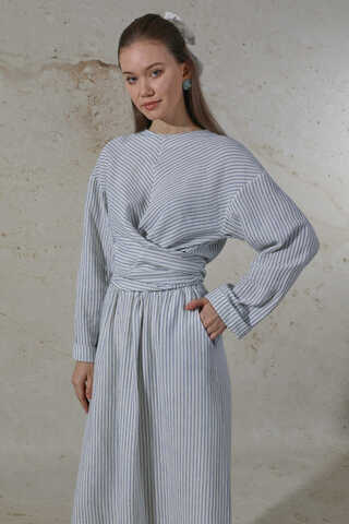 Bağlamalı Müslin Etek Takım Mavi - 2