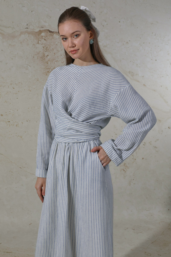 Bağlamalı Müslin Etek Takım Mavi - 2