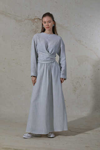 Bağlamalı Müslin Etek Takım Mavi - 3