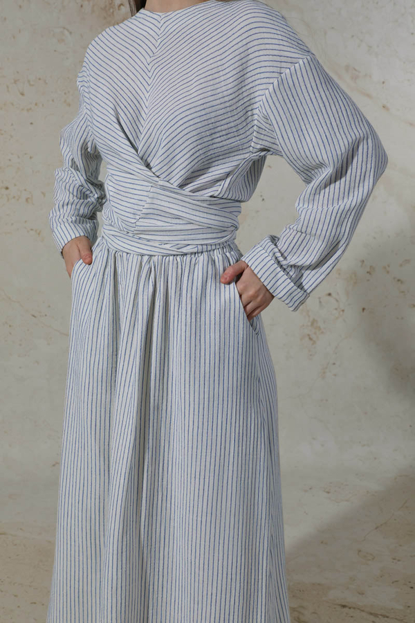 Bağlamalı Müslin Etek Takım Mavi - 4