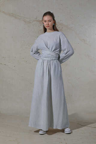 Bağlamalı Müslin Etek Takım Mavi - 5