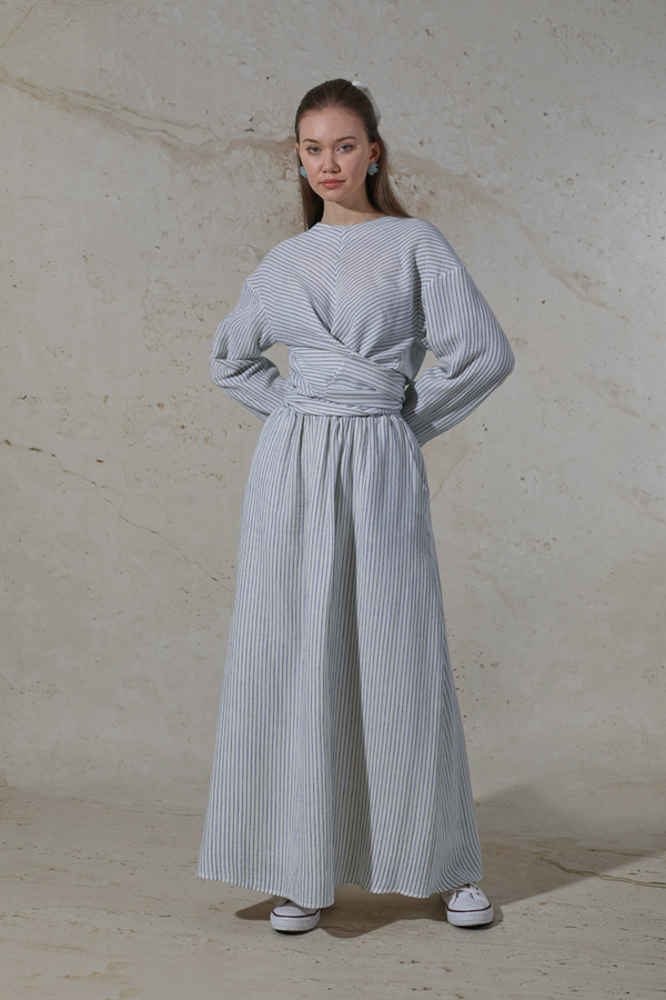 Bağlamalı Müslin Etek Takım Mavi - 5