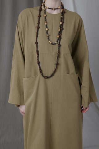 Salaş Keten Elbise Haki - 3